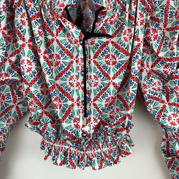 Caroline Constas Lorena Blouse Floral Tile Multi Colored, Off Shoulder, *Flaws* - Picture 5 of 16